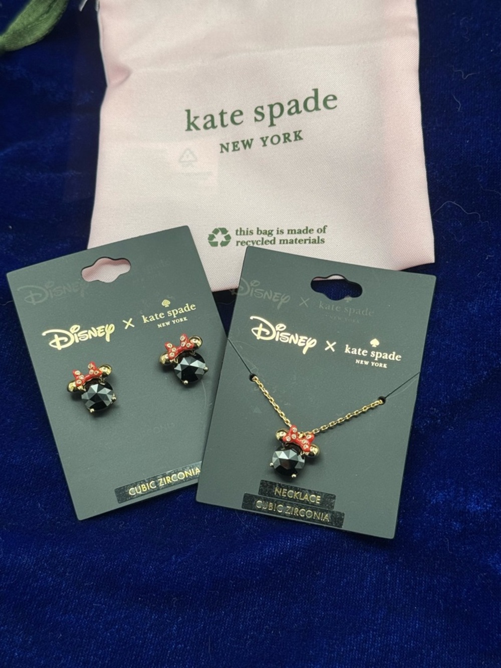 kate spade Disney Black & Red CZ Minnie Necklace and Earrings Set
